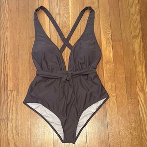 NWT Cupshe strappy multi-way convertible one piece bathing suit in coffee brown